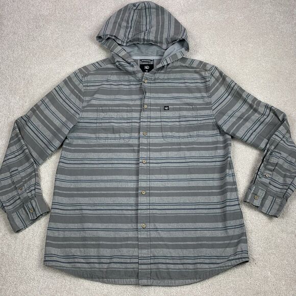 Tentree Linen Blend Hooded Long Sleeve Button Front Shirt Mens XL - Picture 2 of 16